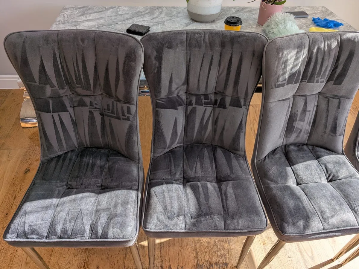 Grey velvet dining chairs freshly cleaned